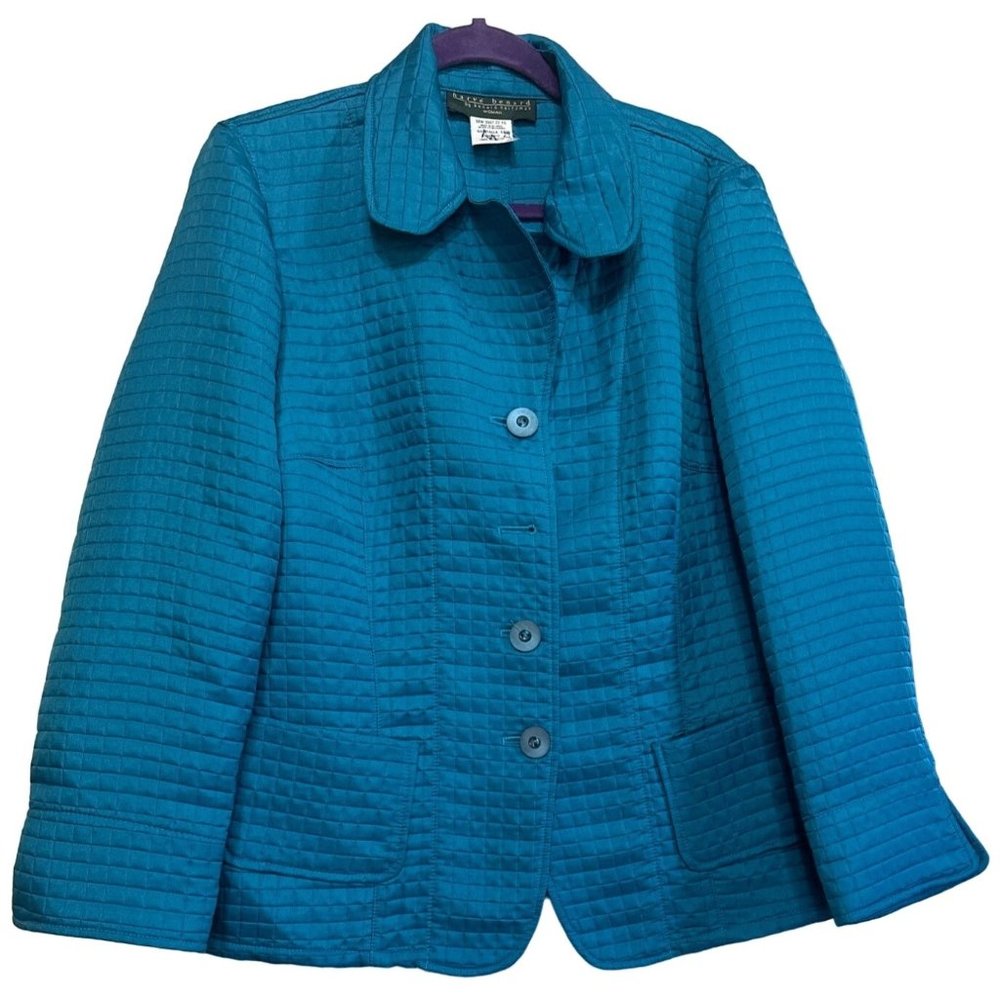 Harve Benard by Benard Holtzman Teal Blue Jacket Women Size 14W (MISSING BUTTON)